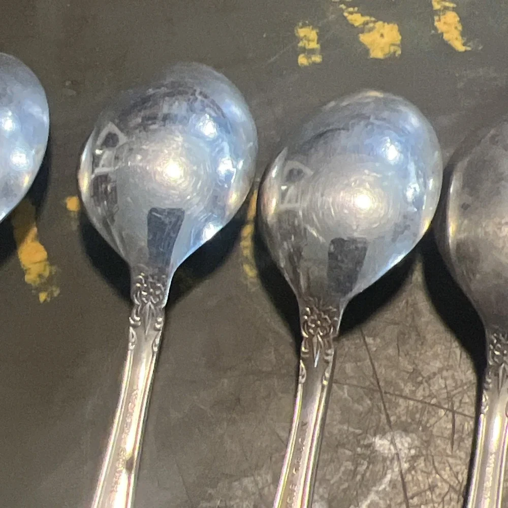 Vintage Nickel Silver Dessert Spoons – Set of 12 – Ornate Pattern